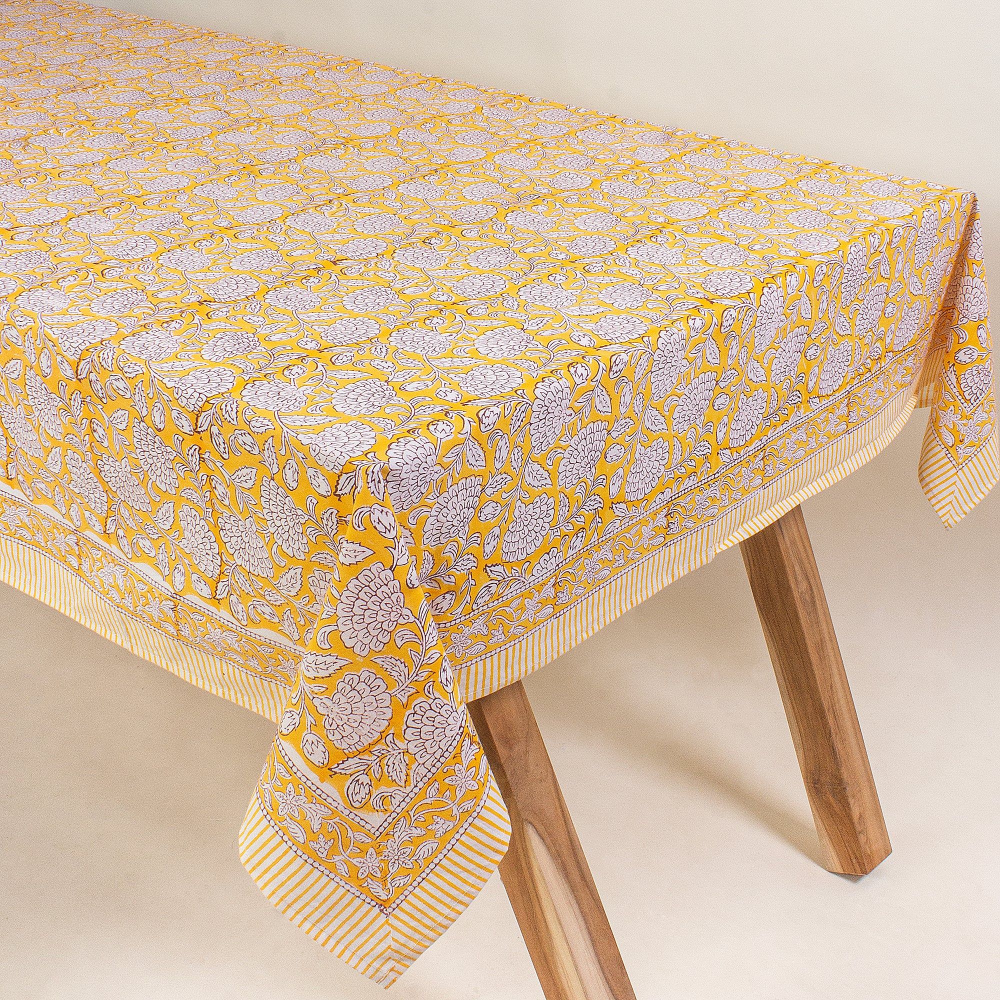 Hand Block Floral Print Dining Table Cover 4 & 6 Seater